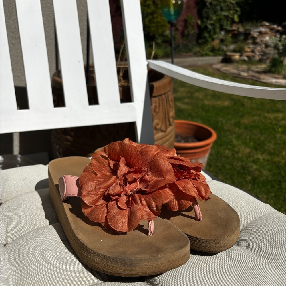 Floral Sandals with Orange Flower Accent